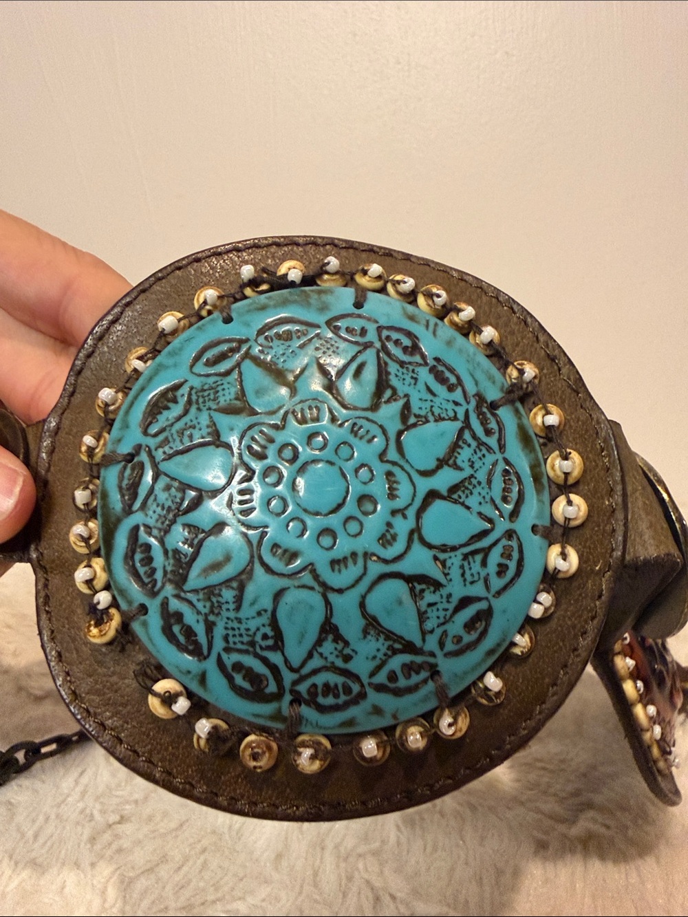 Chicos Genuine Leather Concho Belt Chain Link + 3 Large Medallions SZ M-L